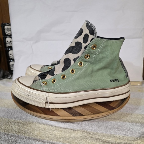 Converse Other - Converse Chuck Taylor All Star High Custom Green Cow 6 Mens Women's 8 No Laces
